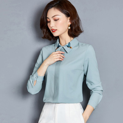 Cămașă de damă modernă cu broderie pe guler în mai multe culori