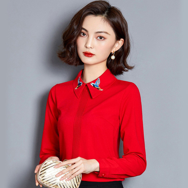 Cămașă de damă modernă cu broderie pe guler în mai multe culori