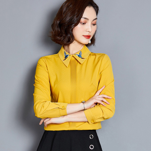 Cămașă de damă modernă cu broderie pe guler în mai multe culori