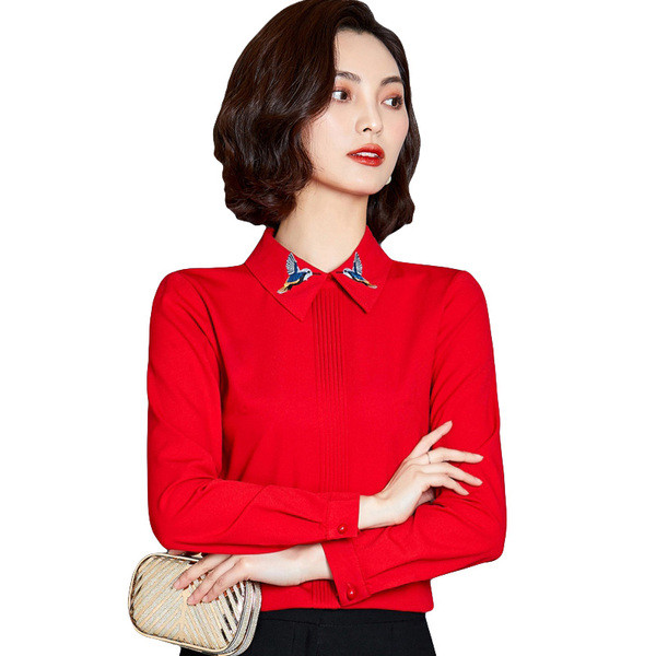 Cămașă de damă modernă cu broderie pe guler în mai multe culori