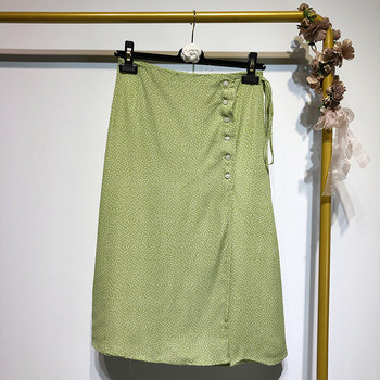 Fusta casual verde cu nasturi