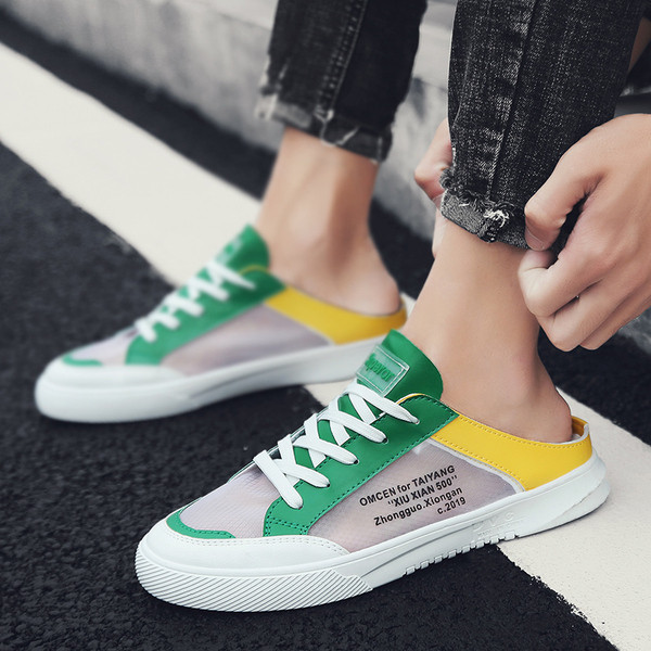 Tenisi casual barbatesti in doua culori cu inscriptii