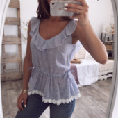 Top de damă de zi cu zi în culoarea albastră