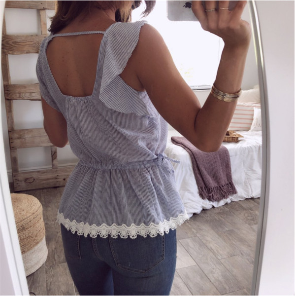 Top de damă de zi cu zi în culoarea albastră