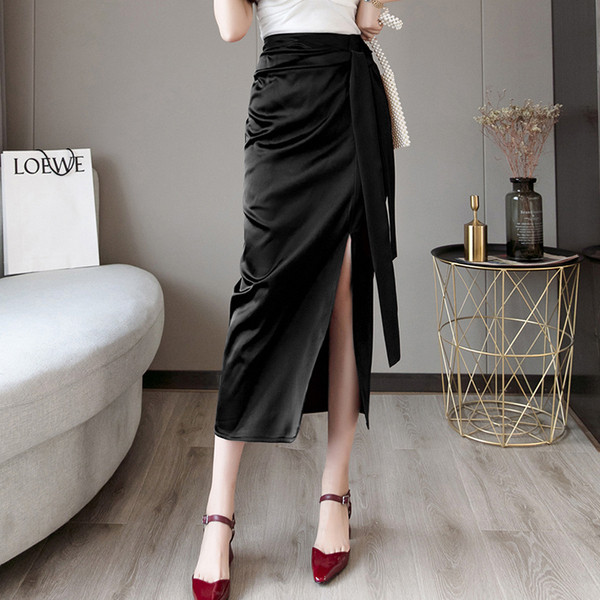 Fustă lungă modernă de damă, cu talie înaltă, cu fante