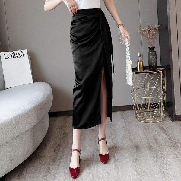 Fustă lungă modernă de damă, cu talie înaltă, cu fante