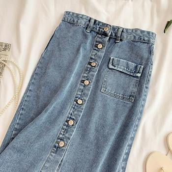 Fusta de dama din denim cu talie inalta si nasturi