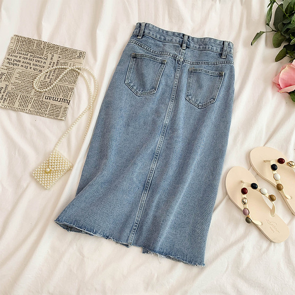 Fusta de dama din denim cu talie inalta si nasturi