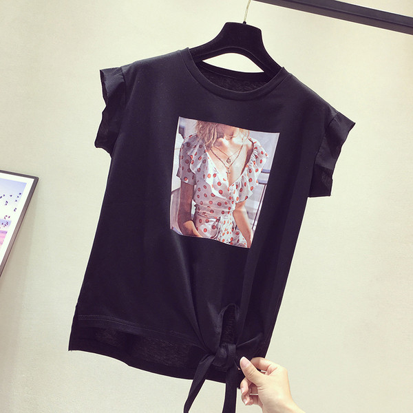 Tricou de dama modern cu imprimeu in culoare alb si negru si conexiune