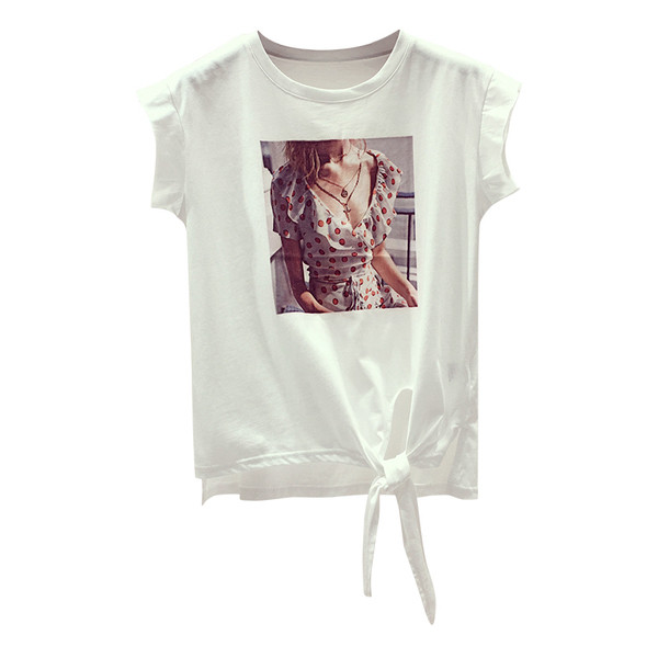 Tricou de dama modern cu imprimeu in culoare alb si negru si conexiune