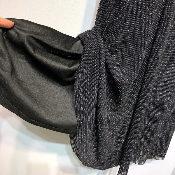 Fusta de dama lunga din tul cu efect stralucitor