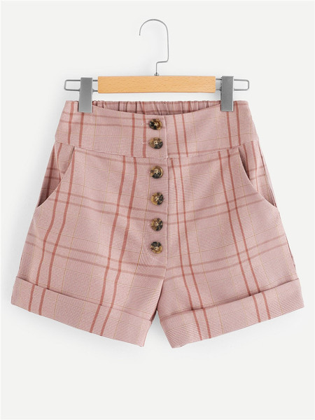 Pantaloni scurți casual de damă cu talie înaltă în roz