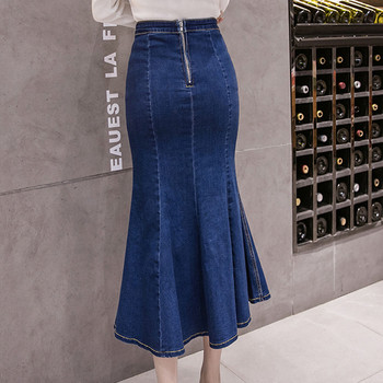 Fusta de dama actuala din denim - model croiat in doua culori