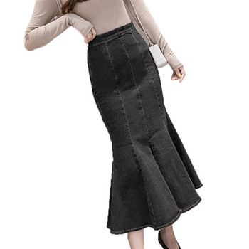 Fusta de dama actuala din denim - model croiat in doua culori