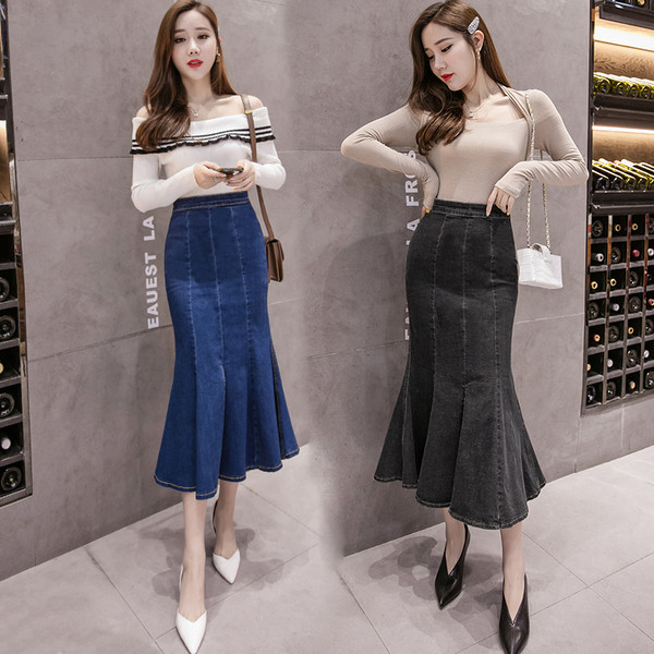 Fusta de dama actuala din denim - model croiat in doua culori