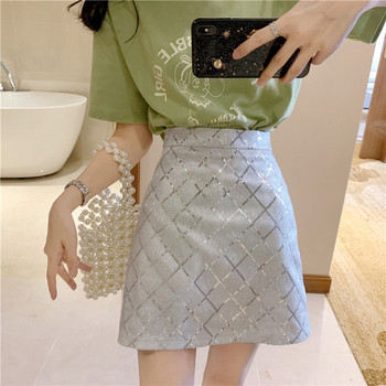 Fusta de dama de actualitate cu talie inalta in doua culori cu paiete