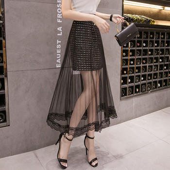 Fusta lunga de dama actuala in doua culori cu talie inalta