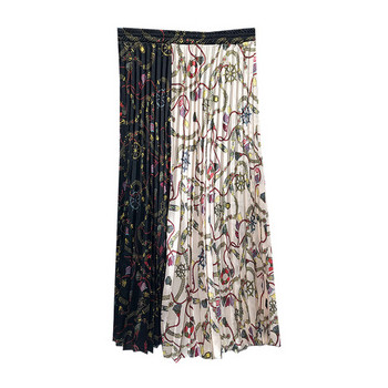 Fusta lunga plisata de dama cu model floral