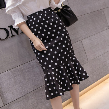 Fusta de dama de actualitate cu talie inalta cu buline in doua culori