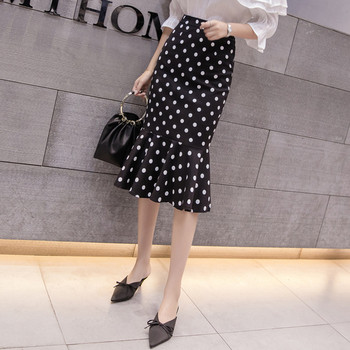 Fusta de dama de actualitate cu talie inalta cu buline in doua culori