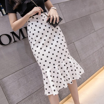 Fusta de dama de actualitate cu talie inalta cu buline in doua culori