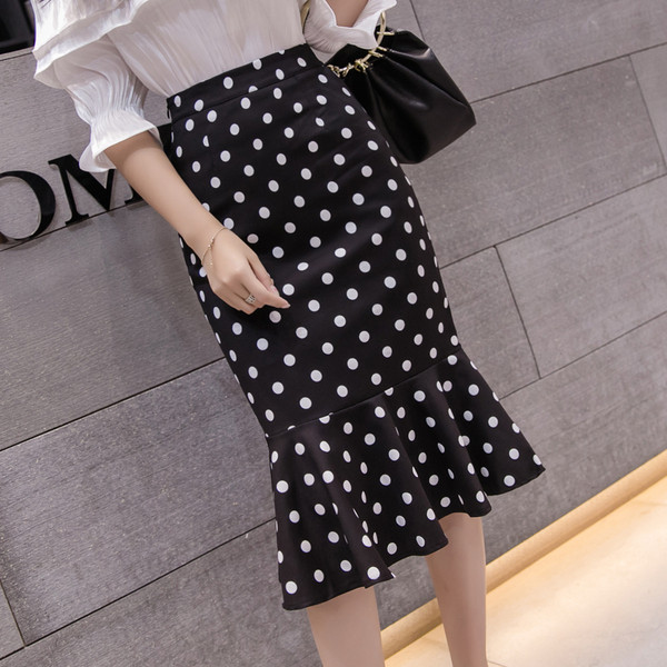 Fusta de dama de actualitate cu talie inalta cu buline in doua culori