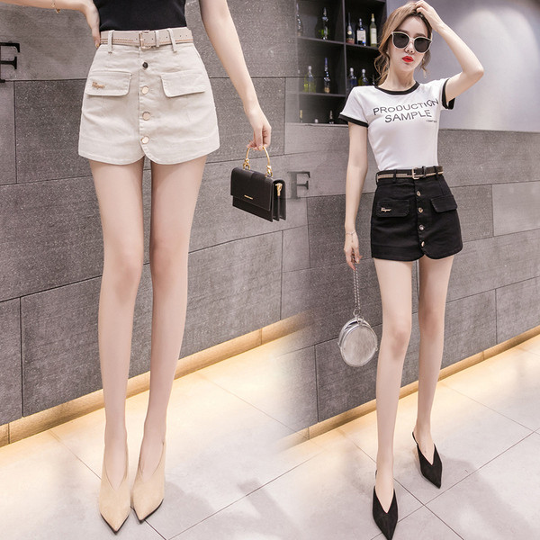 Fusta - pantaloni in doua culori cu talie inalta