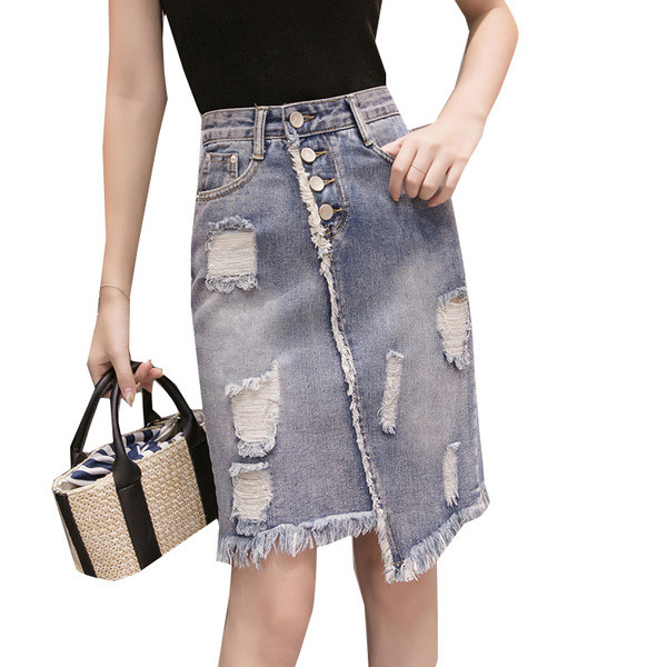 Fusta de dama moderna din denim cu motive rupte