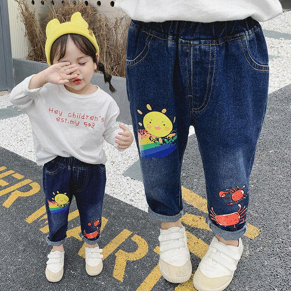 Blugi moderni pentru copii cu aplicatie-pentru fete