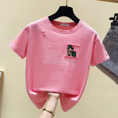 Tricou de damă modern cu mâneci scurte și inscripție în trei culori