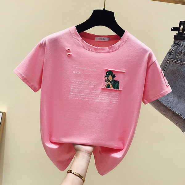 Tricou de damă modern cu mâneci scurte și inscripție în trei culori