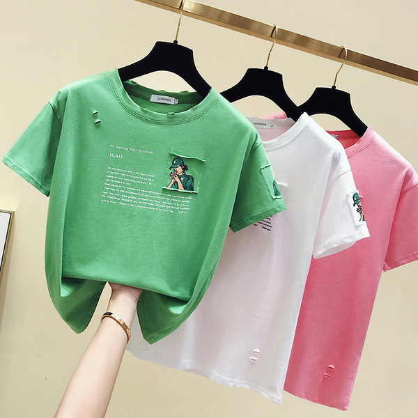 Tricou de damă modern cu mâneci scurte și inscripție în trei culori