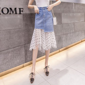 Fusta casual dama din denim cu talie inalta