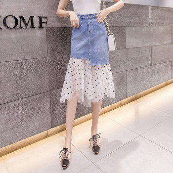 Fusta casual dama din denim cu talie inalta