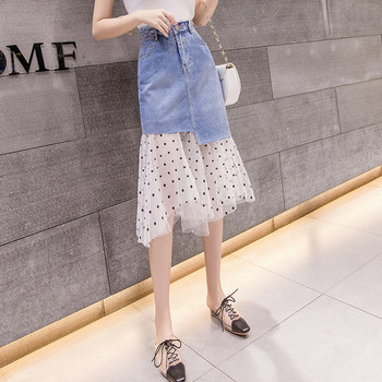 Fusta casual dama din denim cu talie inalta