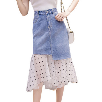 Fusta casual dama din denim cu talie inalta