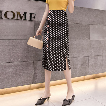 Fusta casual de dama cu buline in doua culori cu talie inalta