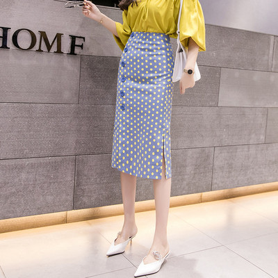 Fusta casual de dama cu buline in doua culori cu talie inalta