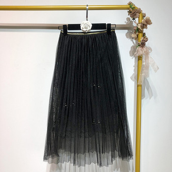 Fusta plisata cu tul si dantela in trei culori