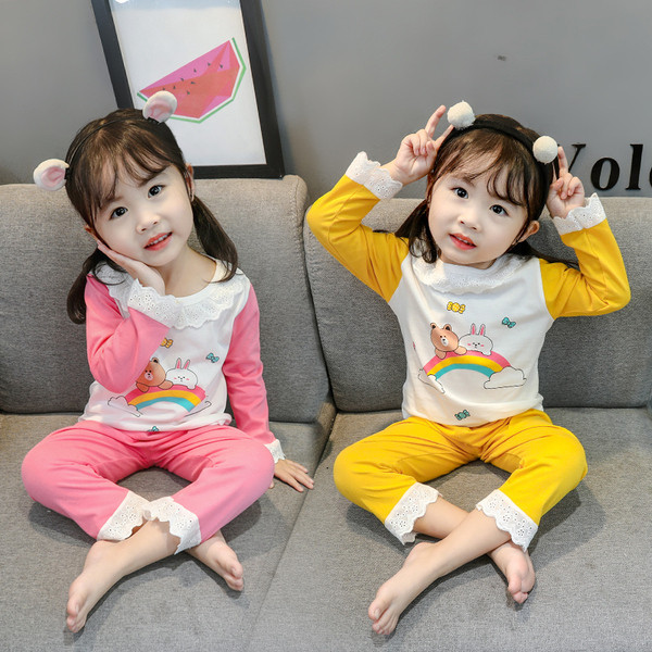 Model nou de pijamale pentru copii pentru fete - in galben si roz