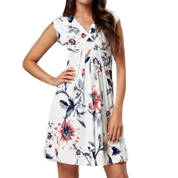 Rochie scurta de vara de dama pentru mamicile care alapteaza in 3 modele cu motive florale