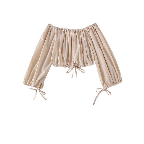 Bluză de damă elegantă cu umerii goi, în verde, negru și bej