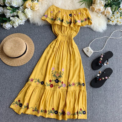 Rochie lunga de dama cu broderie in diferite culori