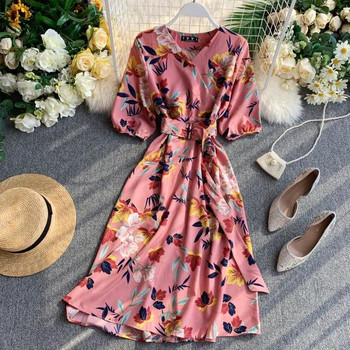 Rochie casual de dama cu maneci scurte si model floral