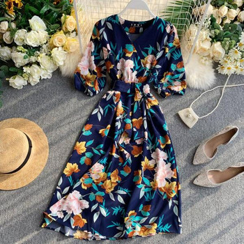 Rochie casual de dama cu maneci scurte si model floral