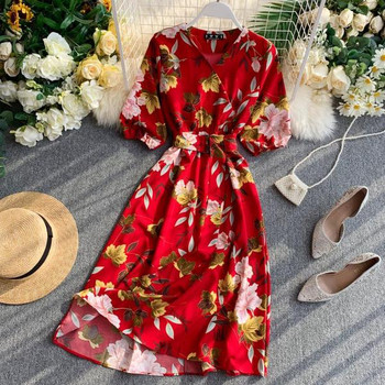 Rochie casual de dama cu maneci scurte si model floral