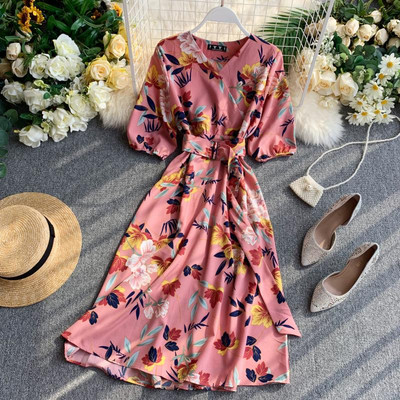 Rochie casual de dama cu maneci scurte si model floral