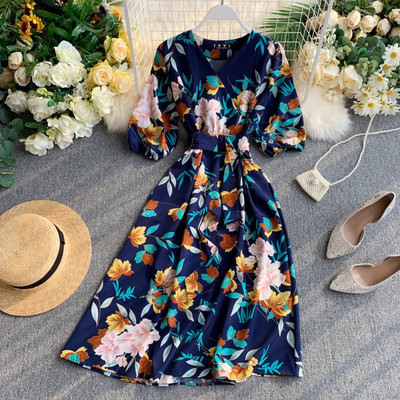 Rochie casual de dama cu maneci scurte si model floral