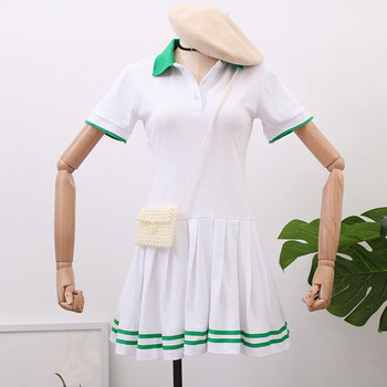 Rochie de dama model nou cu maneci scurte in alb si albastru