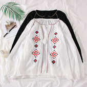 Camasa de dama model nou cu broderie in alb si negru